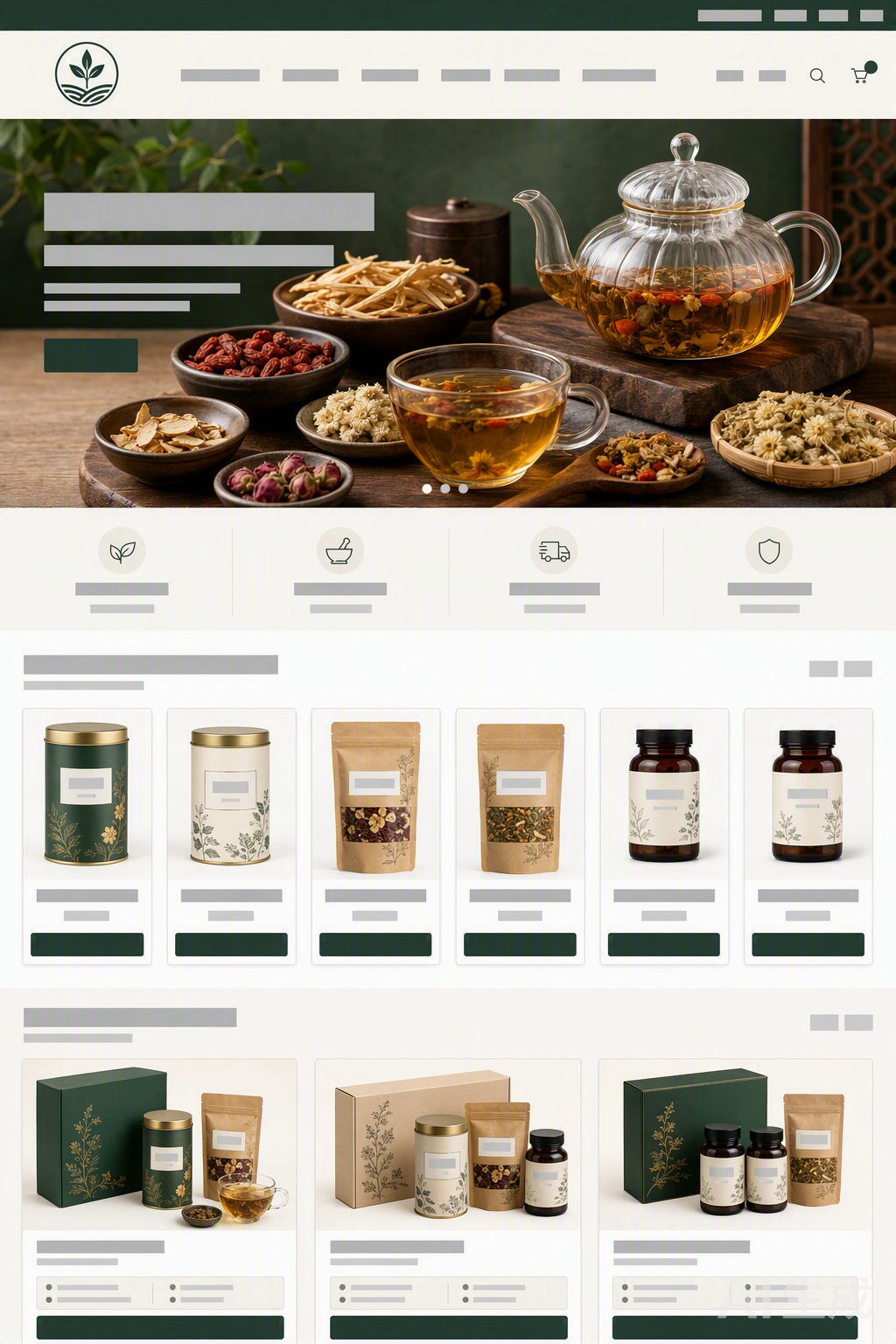EASTLEAF 东方草本健康食品品牌独立站首页截图：草本茶横幅与商品卡片